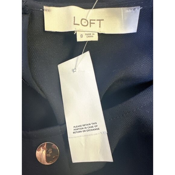 Loft Sleeveless Navy Button-Down Dress w/Ruffle Hem Size 8 - Picture 8 of 9
